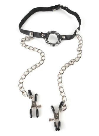 O-Ring Gag with Nipple Clamps